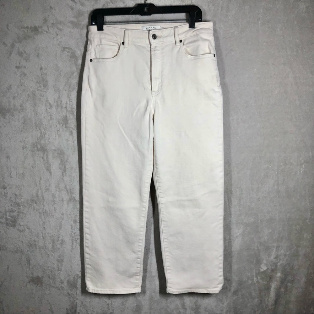Hidden Straight Leg Jeans‎ Size 30 Ivory Denim High Rise Cropped Nautical Chic